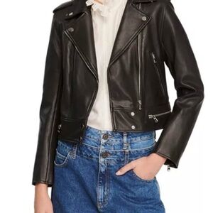 Sandro Black Leather Biker Jacket